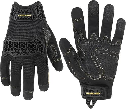 Vista 12 de HANDLANDY Guantes de trabajo para hombre y mujer, guantes de trabajo de mecánicos de uso general con pantalla táctil, guantes de trabajo flexibles
