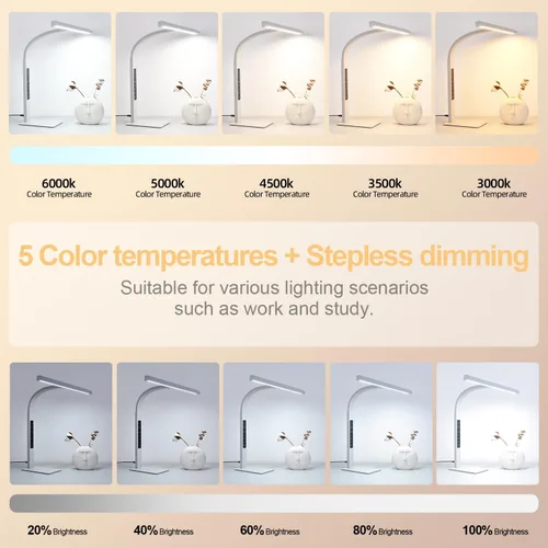 Vista 4 de Lámpara de escritorio LED para oficina en casa, luz de trabajo de computadora de arquitecto, atenuación continua de temperatura de color táctil