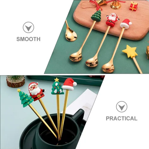 Vista 3 de Upkoch Juego de cucharas de Navidad, cucharas de café de Navidad, cucharadita de café de postre de acero inoxidable, vajilla de fiesta
