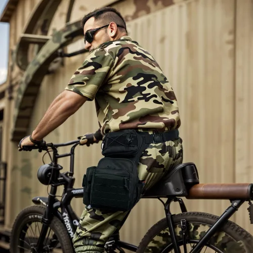 Vista 4 de Bolsa táctica de pierna caída para hombres, bolsa cruzada negra, mochila para muslo, bolsa militar de caza al aire libre, bolsa de motocicleta