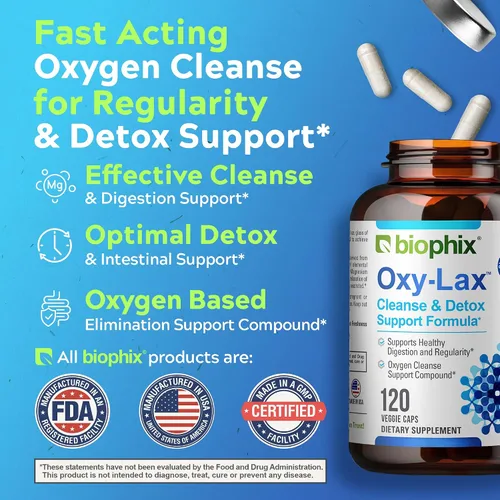 Vista 5 de biophix Oxy-Lax 750 mg 120 Vcaps - Laxantes naturales para el estreñimiento ocasional - Laxante de magnesio con magnesio oxigenado - Limpieza