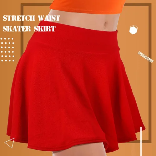 Vista 6 de Halloween Women Costume Set, Orange Turtleneck Mini Stretch Flared Skirt, Turtleneck Crop Top, High Socks, Glasses