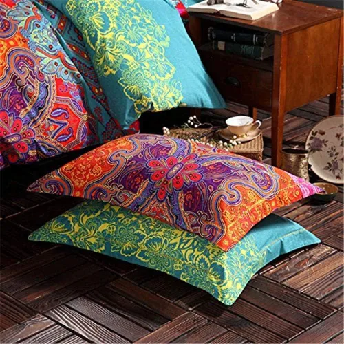 Vista 4 de ABREEZE Juego de ropa de cama de 3 piezas, estilo bohemio, retro, étnico, vintage, floral, ropa de cama bohemia, 100% algodón cepillado, damasco