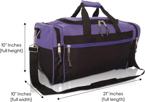 Vista 6 de DALIX - Bolsa deportiva para gimnasio y viajar de 19pulgadas, color negro, rojo, rosa, morado, azul marino, gris y azul, Púrpura), DF-019-Purple