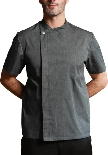 Vista 7 de KITCHIEF Abrigo de chef unisex de manga corta, chaqueta ligera de chef para hombre, uniforme de chef para cocina, servicio de alimentos, panaderos