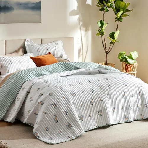 Vista 10 de Bedsure Colcha costera tamaño Queen – Ropa de cama reversible de verano y playa, colcha ligera de microfibra, colcha azul y blanca para todas
