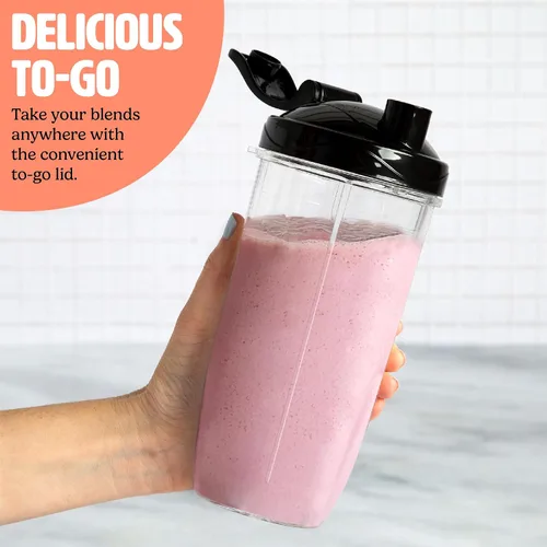 Vista 5 de Tasty Licuadora personal con taza, potente motor de mezcla de 350 W, juego de 9 piezas con 4 tazas y tapa de viaje, compacta y portátil, aguamarina
