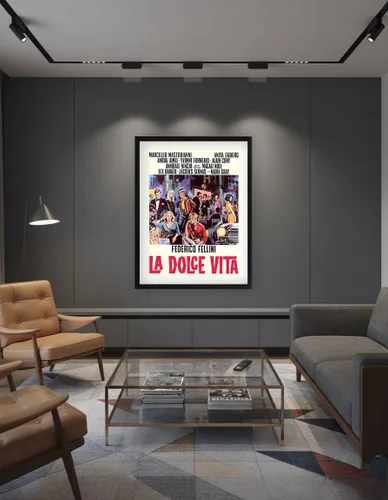 Vista 7 de La Dolce Vita de Federico Fellini con Marcello Mastroianni Anita Ekberg - Póster vintage de película italiana por Sandro Simeoni c.1960 - Impresión