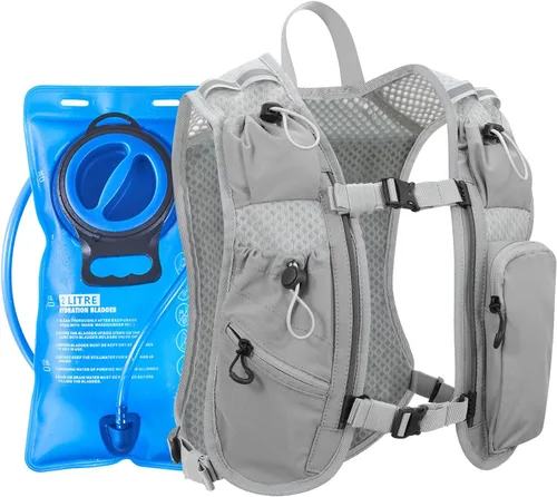 Vista 10 de Chaleco de correr para mujeres y hombres, mochila de hidratación para correr, chaleco para corredores, chaleco de hidratación, con soporte frontal
