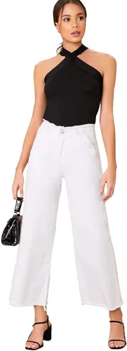 Vista 5 de Floerns Camiseta sin mangas con cuello halter cruzado para mujer Un negro