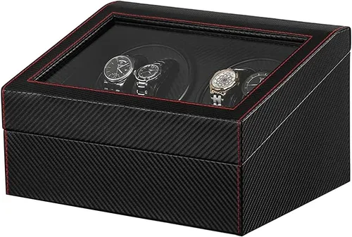 Vista 2 de Enrollador automático de reloj con 4 silenciosas cajas de bobinado de reloj de motor japonés + 6 almohadas flexibles para reloj, funda