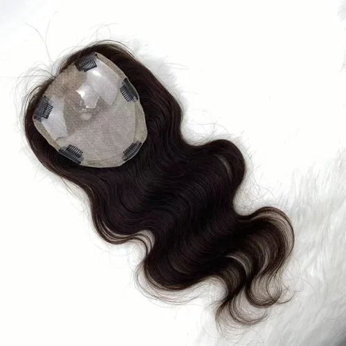Vista 13 de Base superior de seda con clip para mujer, 5.9x5.9 in de largo, europeo, ondulado, virgen, cabello humano, pieza de cabello transpirable para #1