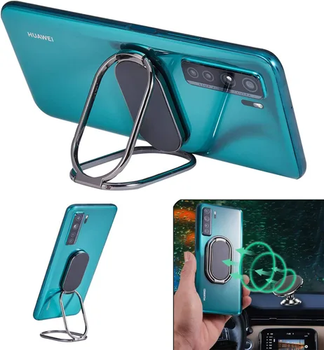 Vista 10 de Soporte de anillo para teléfono con patas plegables, soporte de dedo para celular, rotación de 360°, anillo de metal compatible con soporte Negro