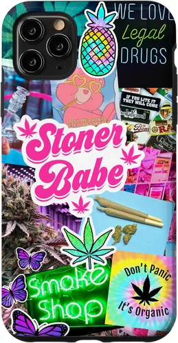 Vista 13 de Girly Stoner - Funda para iPhone 17 con collage de cannabis, marihuana 420