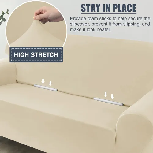 Vista 5 de CONRUSER Funda elástica para sofá, terciopelo grueso y suave, protector de muebles con parte inferior elástica para mascotas y niños (beige, talla S)