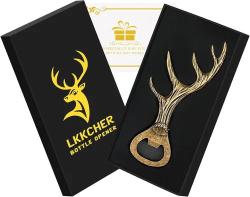Vista 8 de LKKCHER Abridor de botellas de cerveza con cuernos de ciervo, regalos para mujeres, hombres, esposa, marido, novia, novio, mamá, papá, nuevo hogar