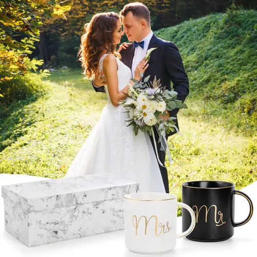 Vista 5 de Yesland Taza de café de cerámica de 12 onzas para parejas, regalo ideal para compromiso, aniversario, para él y ella, novia y novio, San Valentín