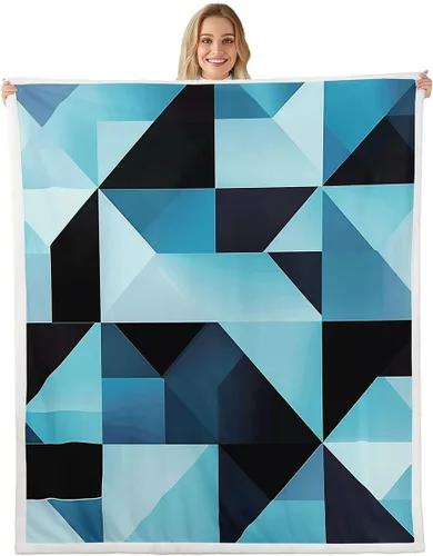 Vista 10 de Erosebridal Black Blue Triangles Square Fleece Throw Blanket 40"x50" - Ultra-Soft for Couch Sofa Bed,3D Geometric Pattern Sherpa Blanket,Abstract