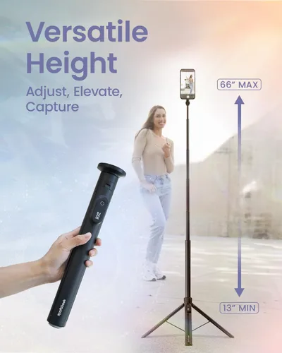 Vista 4 de KraftGeek Trípode magnético para teléfono con palo selfie automático de 66'' para iPhone MagSafe – con control remoto, trípode portátil para Negro