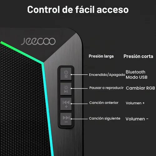 Vista 4 de Jeecoo Altavoces de computadora Bluetooth M30, altavoces RGB para juegos de PC para escritorio con sonido estéreo nítido, modos LED dinámicos