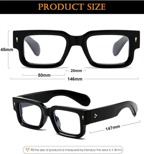 Vista 6 de EYLRIM Gafas cuadradas de marco grueso para mujeres y hombres, anteojos rectangulares gruesos para luz azul, lentes sin receta