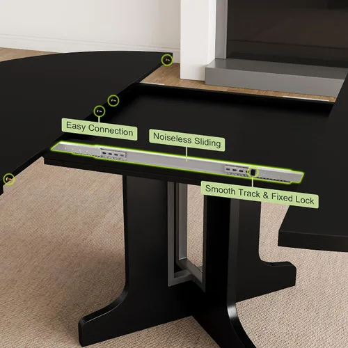 Vista 4 de Feonase Mesa de comedor redonda extensible de 59 pulgadas para 4-6, moderna mesa de cocina ovalada con base de madera resistente, soporte de marco