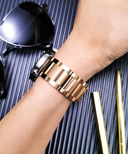 Vista 3 de BINLUN Thick Stainless Steel Watch Band Metal Heavy Polished Matte Brushed Finish Watch Strap Replacement for Men Women