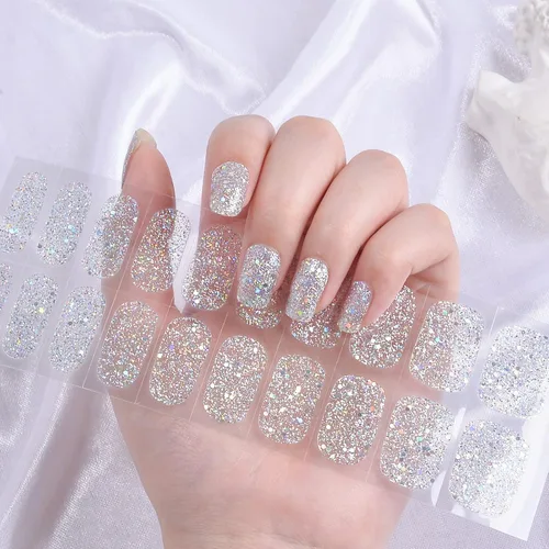 Vista 20 de Tiras de uñas de gel rojo burdeos color sólido pegatinas de gel de uñas 20 envolturas de manicura extra largas