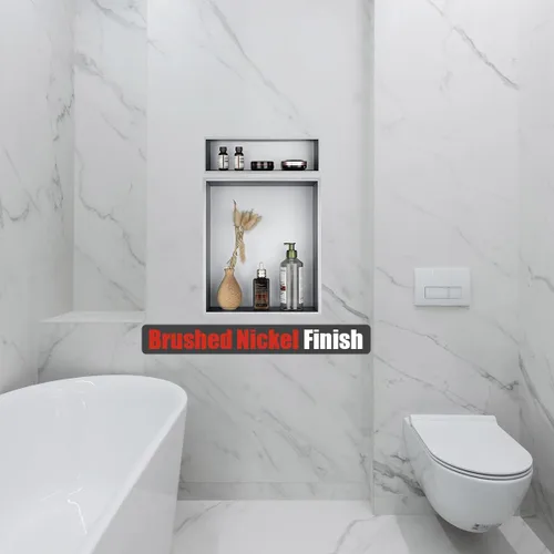 Vista 6 de JQK Niche de ducha sin necesidad de azulejos, estante de baño de níquel cepillado de 4 x 14 pulgadas, estante organizador de ducha empotrado