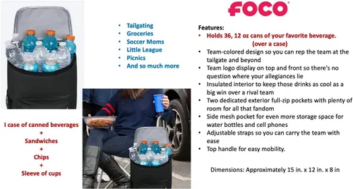 Vista 2 de FOCO Atlanta Falcons - Mochila hielera portátil de lados suaves, bolsa aislada con capacidad para 36 latas, equipo de fútbol, muestra tu espíritu