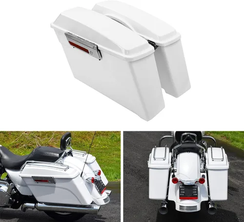 Vista 3 de Alforjas rígidas con soportes de conversión cromados para Harley Davidson 1984-2017 Softail Modelos FLST FLSTC FLSTF FLSTN FLSTS modelos Blanco