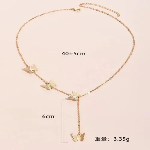 Vista 3 de Collar Lariat de oro para mujer, collar delicado de plata con cadena de serpiente, collar largo con perlas de circonita cúbica, collar de mariposa