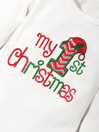 Vista 2 de Abbence Conjunto de 4 piezas de traje de Navidad para bebé, niña, niño, Año Nuevo, mi primera Navidad