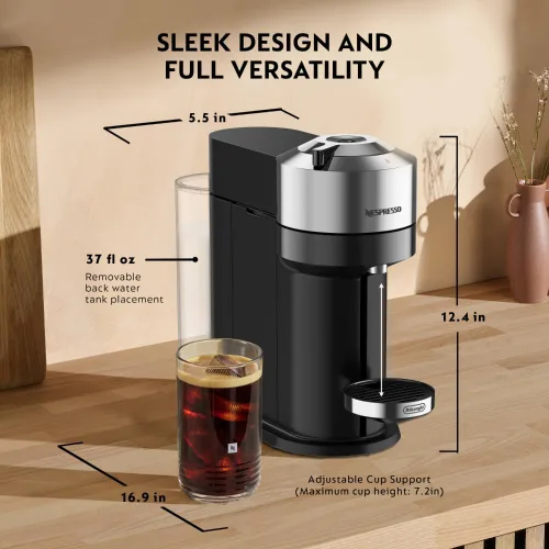 Vista 7 de Nespresso Vertuo Next Deluxe - Máquina de café y espresso de De'Longhi, cromo