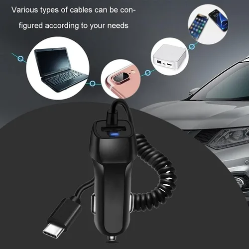 Vista 5 de BoxWave Cargador de coche compatible con Samsung Galaxy Tab A 10.1 2019 LTE - Cargador de coche Plus, con puerto USB adicional y cable integrado