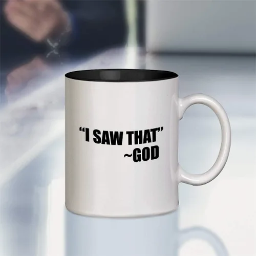 Vista 2 de Black I Saw That God Taza De Cerámica De Color Interior Taza De Café - Negro