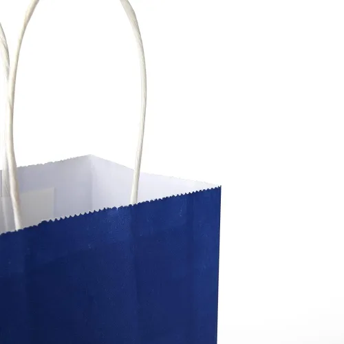 Vista 9 de Oikss Cada paquete de 50 bolsas pequeñas de papel kraft azul y morado con asas a granel