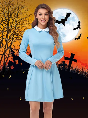 Vista 2 de Abrooical Vestido de Halloween de manga larga con cuello Peter Pan para mujer