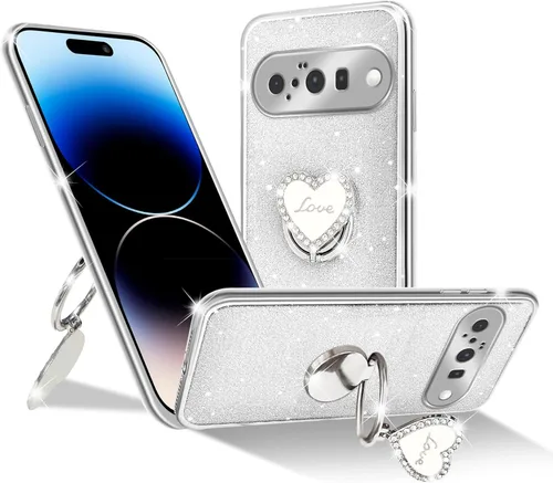 Vista 46 de Funda protectora transparente de 3 capas con anillo bonito soporte, para mujeres y niñas, para Pixel 6 2021 (lavanda)