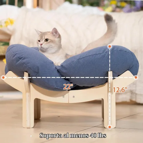 Vista 4 de CHEERHOME PETS Cama Elevada para Gatos de Madera con Cojín Sofá Mullido para Mascotas Sofá para Gatos de Interior Silla de Salón Elevada