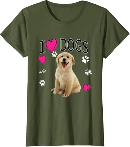 Vista 96 de Camiseta I Love Dogs - Camiseta Golden Labrador retriever, Azul Negro