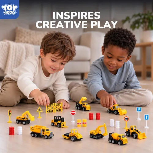 Vista 2 de TOY Life - Juego de mini vehículos de construcción, 35 piezas de camiones 35 piezas de juguetes de construcción