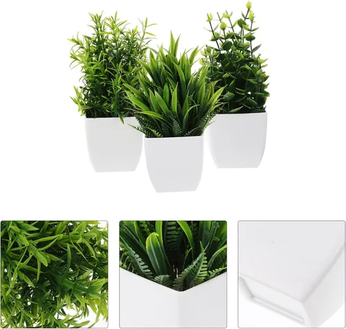 Vista 9 de VOSAREA Flores falsas, plantas de imitación, 3 piezas, pequeñas plantas falsas con plantas, plantas artificiales con plantas para el hogar, oficina