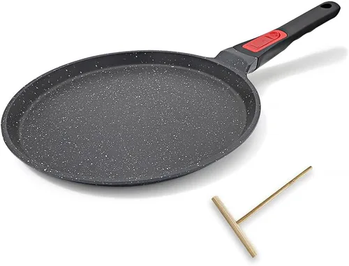 Vista 8 de RANX INGST Sartén antiadherente para crepas con mango desmontable, sartén para tortillas Dosa Tawa de aluminio fundido de 10 pulgadas, compatible