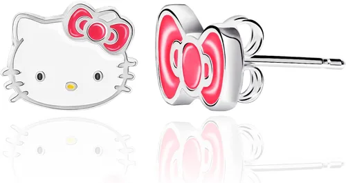 Vista 4 de Sanrio Hello Kitty - Aretes de tuerca para mujer, aretes Hello Kitty de plata de ley, con licencia oficial, Metal