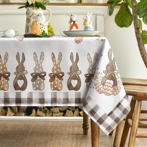 Vista 3 de Horaldaily Mantel de Pascua rectangular de 52 x 70 pulgadas, diseño de zanahorias de primavera, conejo, funda de mesa lavable para decoración