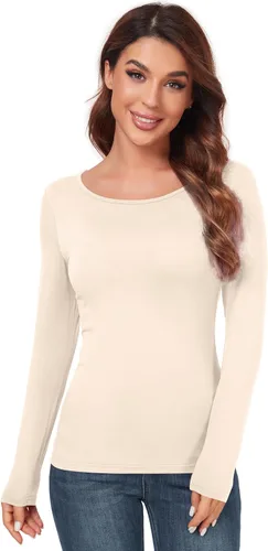 Vista 10 de AUHEGN - Camiseta de manga larga para mujer, cuello en halter, ajuste slim, blusa térmica de capas básicas Verde militar