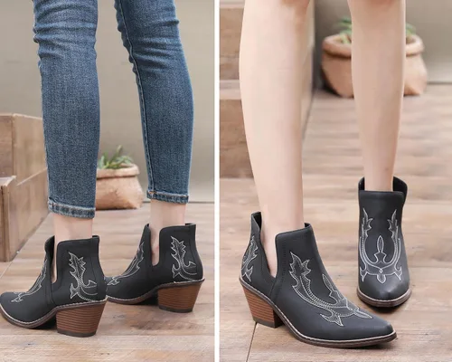 Vista 7 de Blikcon Botas vaqueras bordadas occidentales para mujer
