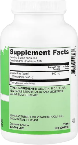 Vista 2 de Vitacost Vitex Agnus-Castus Castus - 800 mg por porción - 300 Cápsulas