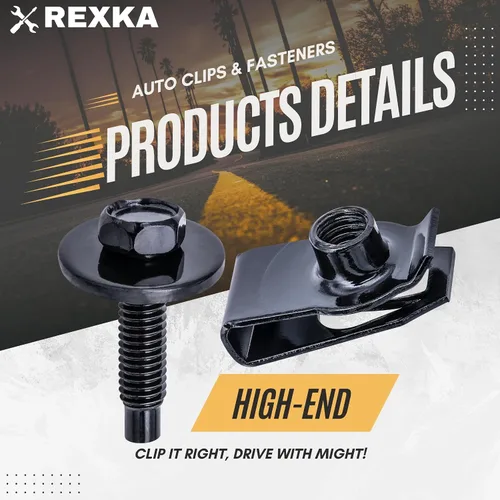 Vista 8 de Rexka 10 juegos de tuercas en U extruidas M6-1.0 y tornillos SEMS de cabeza hexagonal para GM Ford Chevy ChryslerJeep Dodge – multiusos – Protector